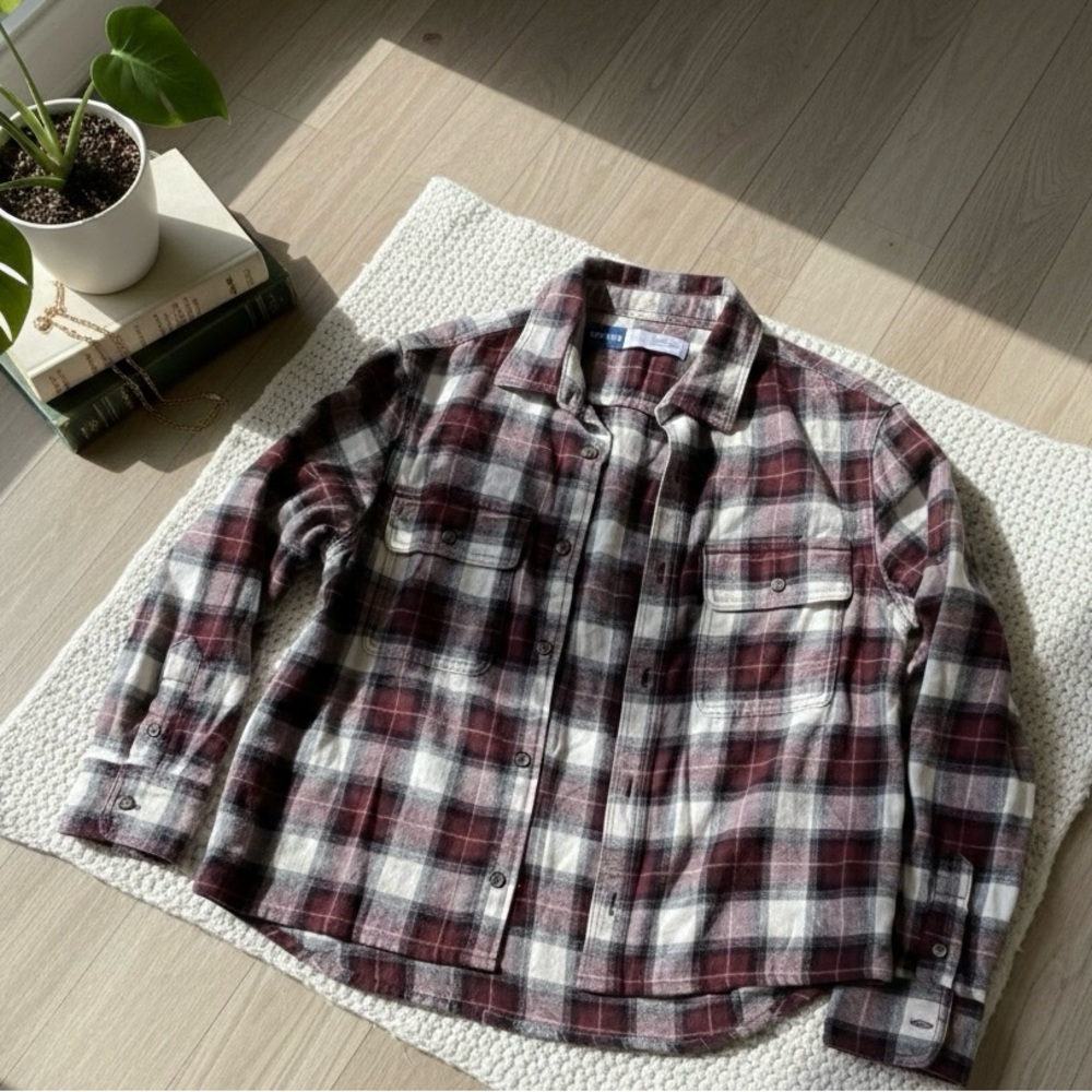 Old Navy Women's Plaid Blouse - Burgundy, White, Black